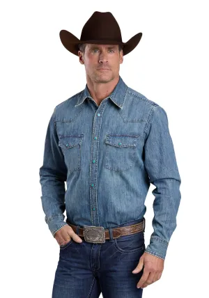 Work Ready Stetson Mens Turquoise Hex Snaps Stonewashed Denim 100% Cotton L/S Shirt Round Collar Stetson Mens Turquoise Hex Snaps Stonewashed Denim 100% Cotton L/S Shirt