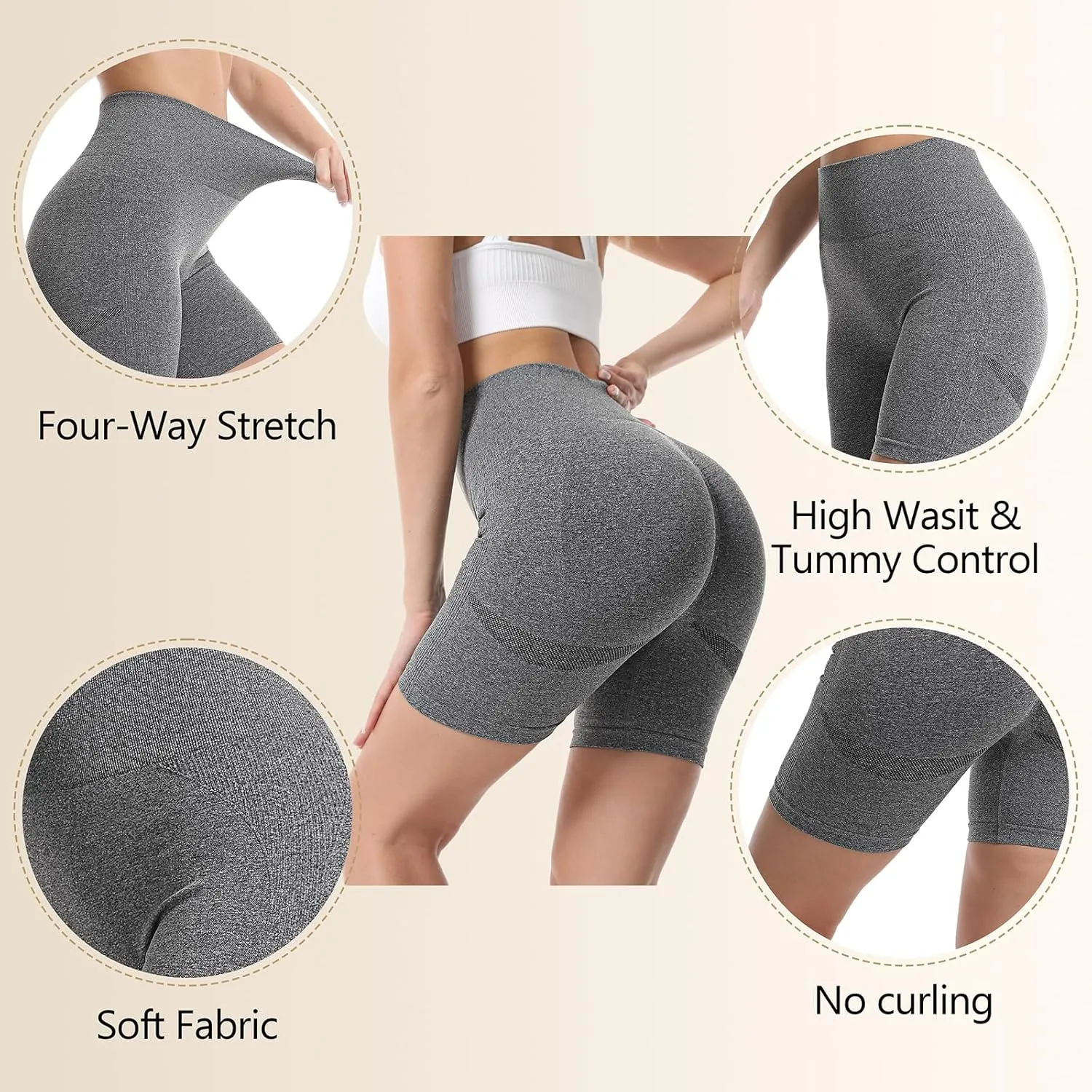 Workout Shorts for Women High Waisted Seamless Booty Biker Shorts Squat Proof Yoga Gym Activewear
