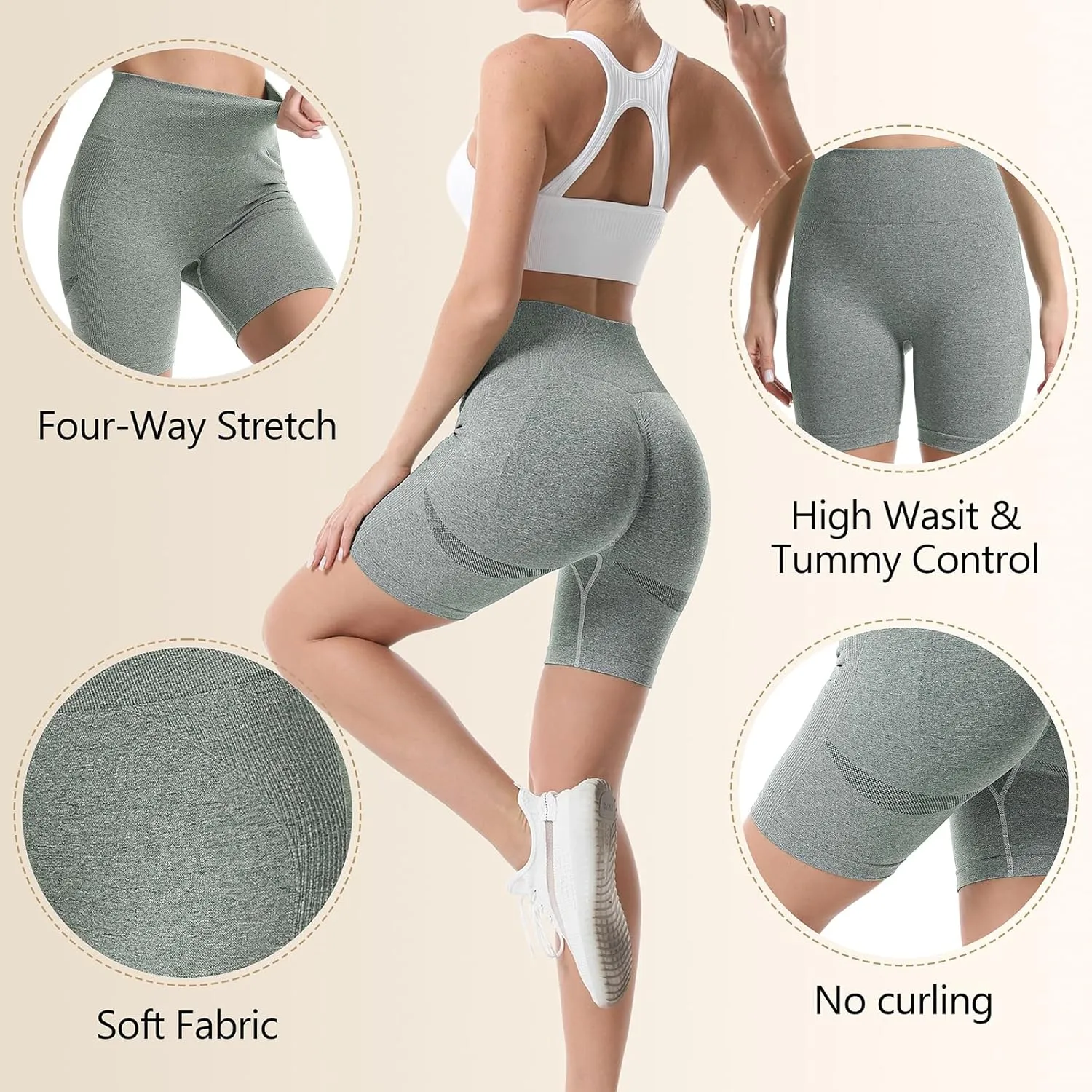 Workout Shorts for Women High Waisted Seamless Booty Biker Shorts Squat Proof Yoga Gym Activewear