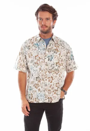 Workwear Ready Scully Mens Batik Floral Natural 100% Cotton S/S Shirt Scully Mens Batik Floral Natural 100% Cotton S/S Shirt Easy Comfort Trendy Vibes