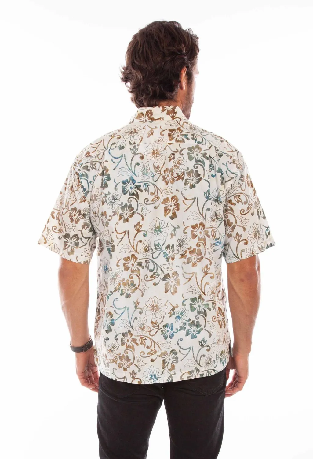 family gathering Tagless label Scully Mens Batik Floral Natural 100% Cotton S/S Shirt