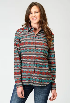 Woven Texture Roper Womens 1898 Aztec Stripe Red Multi 100% Cotton L/S Shirt Roper Womens 1898 Aztec Stripe Red Multi 100% Cotton L/S Shirt Smart Look