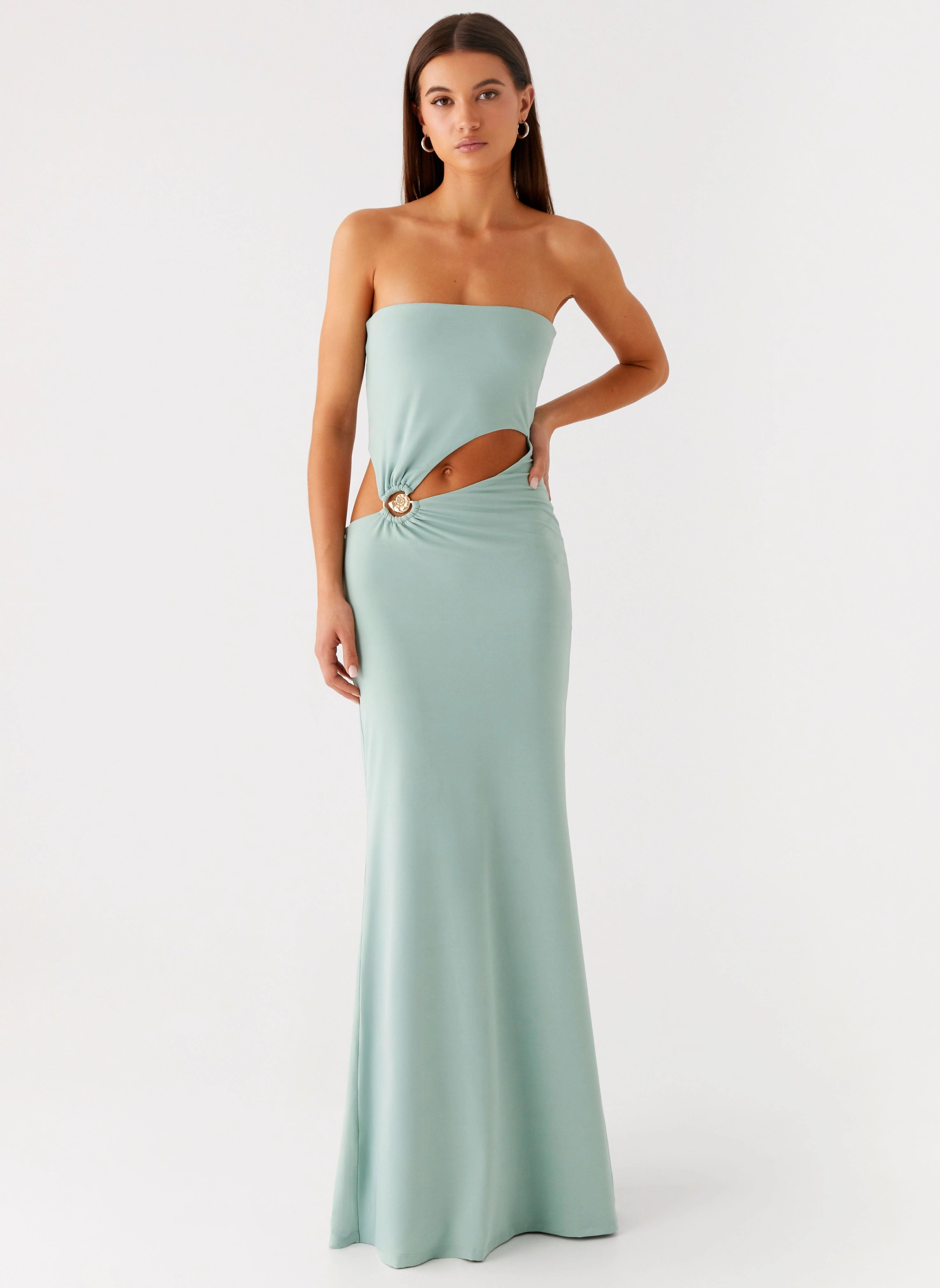 Work Fit Statement-Buttons Laurella Maxi Dress - Sage