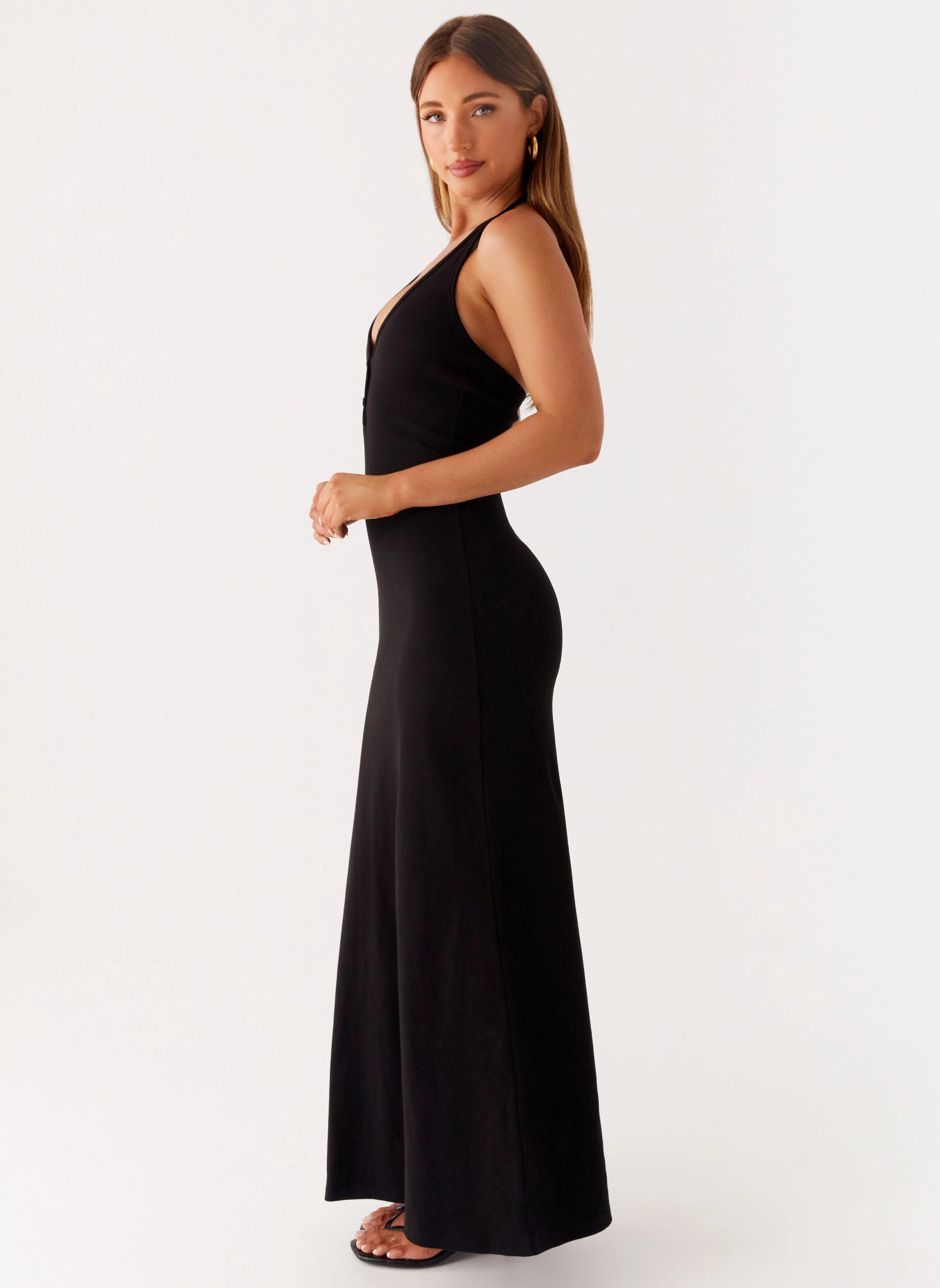 Yaselle Button Front Maxi Dress - Black Fashionable Cut