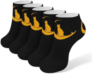 Yellow Cat Moon 5 Pairs Unisex Activewear Ankle Socks Lightweight Low Cut And No Show Socks