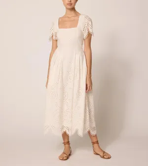 Yesenia Midi Dress | Ivory Eyelet Elegant Layer Balanced Shape Yesenia Midi Dress | Ivory Eyelet