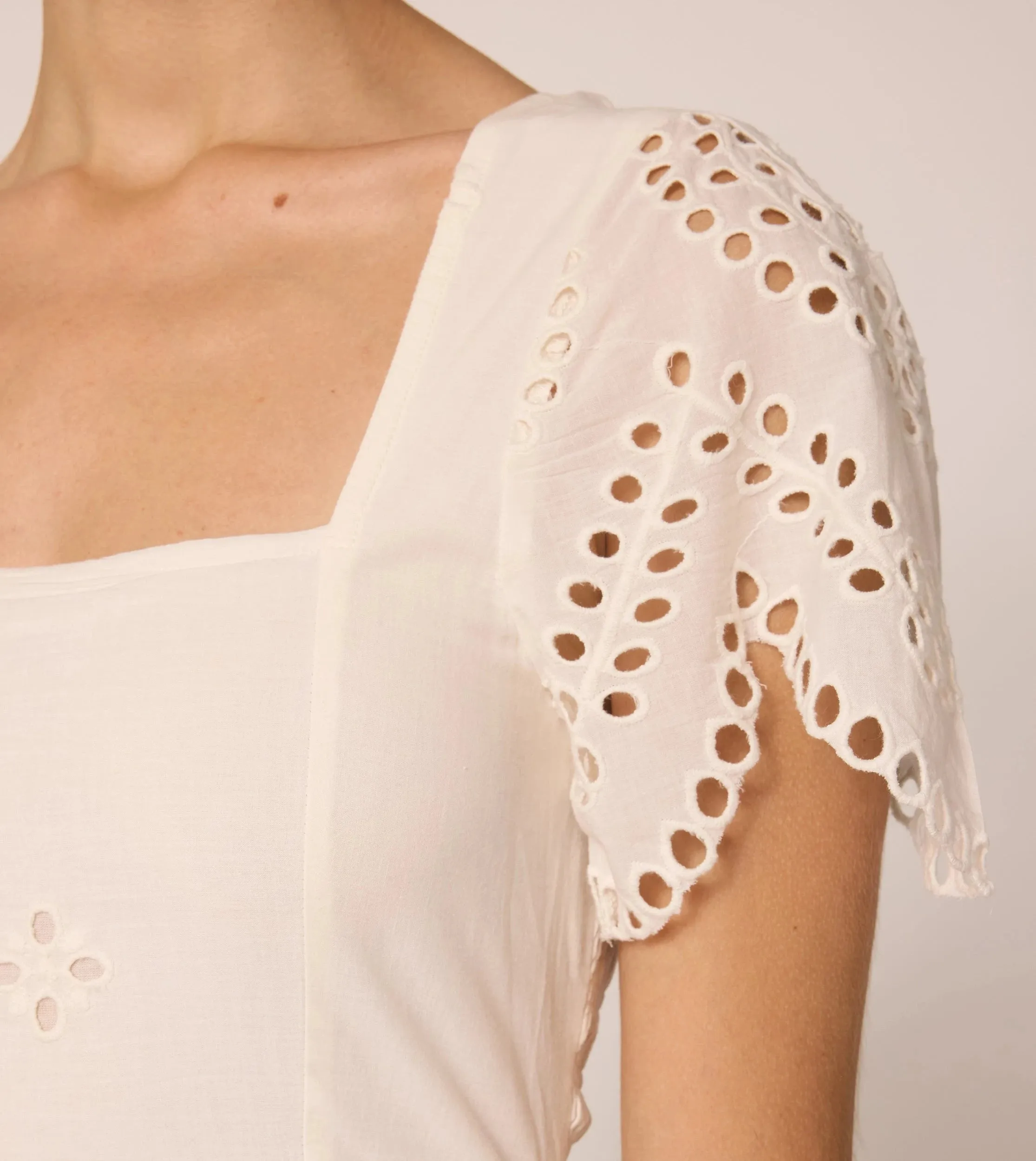 Yesenia Midi Dress | Ivory Eyelet Charming Fit Smooth Mood