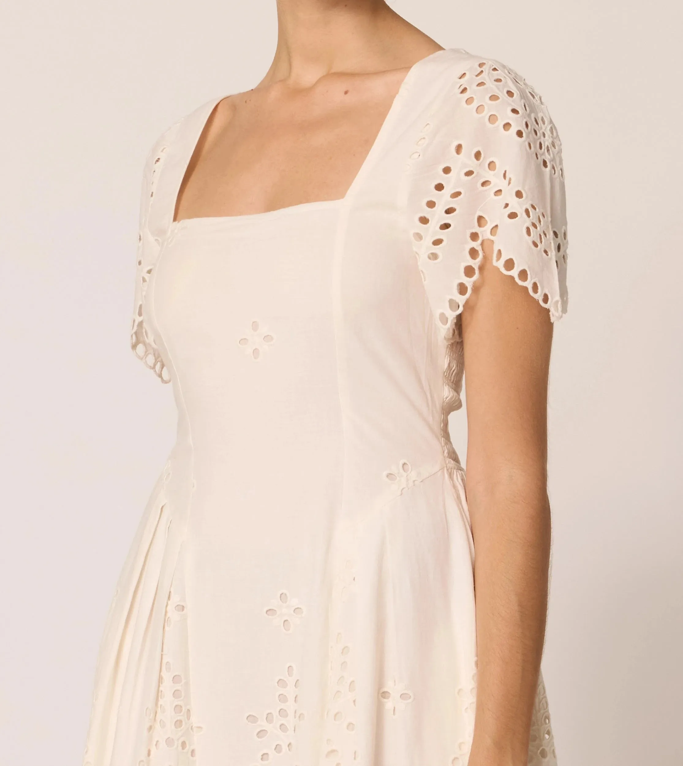 Work Appropriate Ruffle-Detail Yesenia Midi Dress | Ivory Eyelet