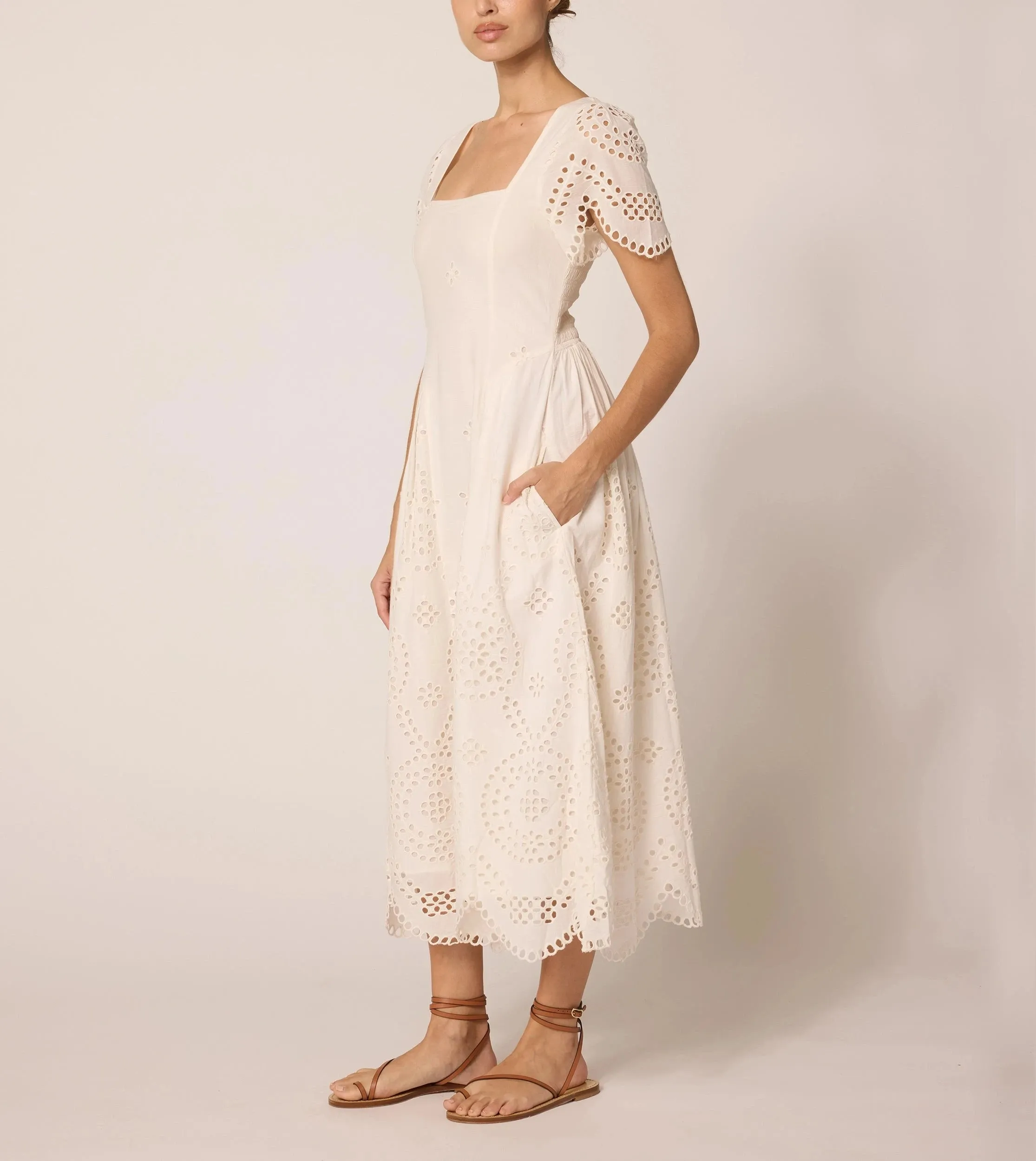Yesenia Midi Dress | Ivory Eyelet Sharp Style Simplistic Mood