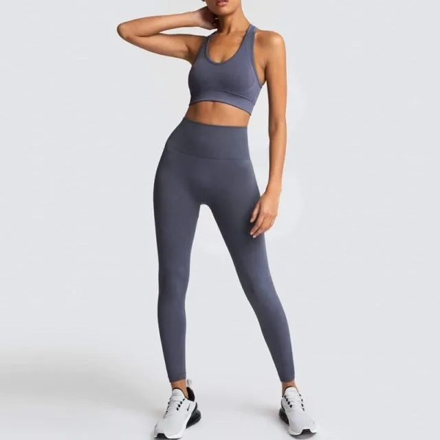 Yoga 2 Piece Set Leggings Elastic Sports Bras Gym Fitness Sportswear Workout Seamless Yoga Suit Sport Wear Suit Woman