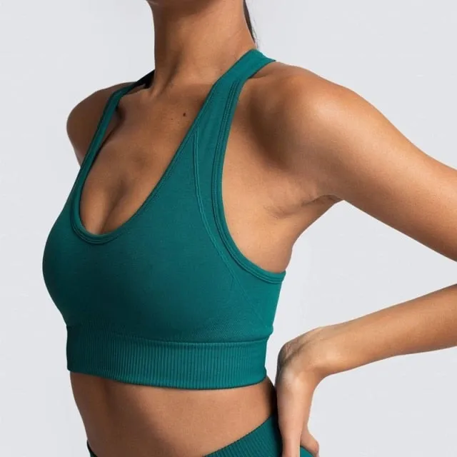 Yoga 2 Piece Set Leggings Elastic Sports Bras Gym Fitness Sportswear Workout Seamless Yoga Suit Sport Wear Suit Woman