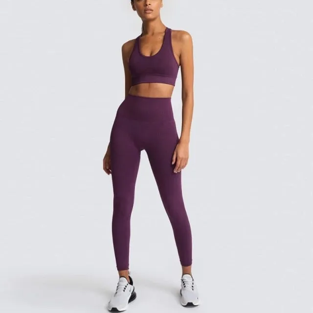 Yoga 2 Piece Set Leggings Elastic Sports Bras Gym Fitness Sportswear Workout Seamless Yoga Suit Sport Wear Suit Woman