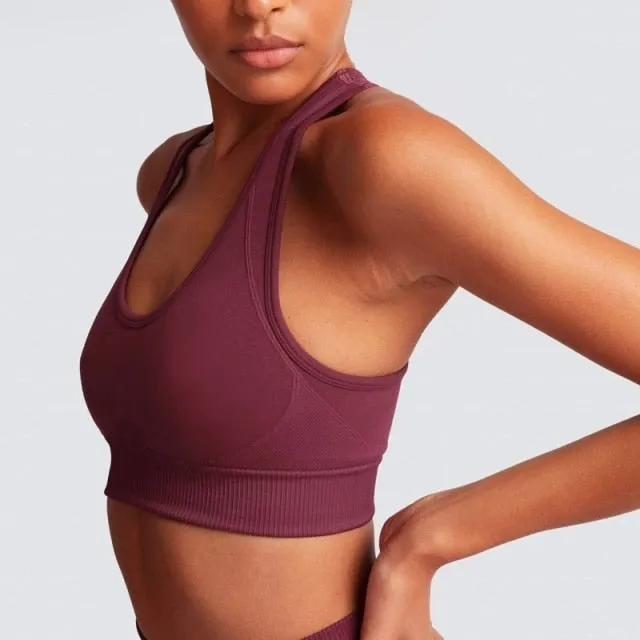 Yoga 2 Piece Set Leggings Elastic Sports Bras Gym Fitness Sportswear Workout Seamless Yoga Suit Sport Wear Suit Woman
