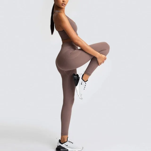 Yoga 2 Piece Set Leggings Elastic Sports Bras Gym Fitness Sportswear Workout Seamless Yoga Suit Sport Wear Suit Woman