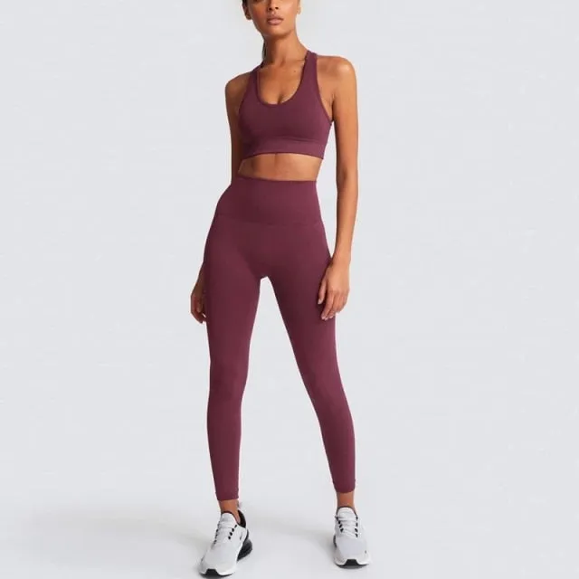 Yoga 2 Piece Set Leggings Elastic Sports Bras Gym Fitness Sportswear Workout Seamless Yoga Suit Sport Wear Suit Woman