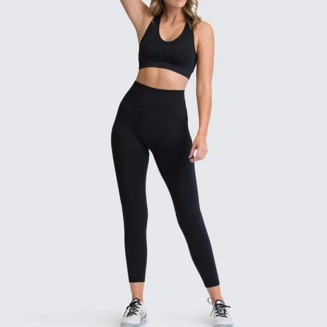 Yoga 2 Piece Set Leggings Elastic Sports Bras Gym Fitness Sportswear Workout Seamless Yoga Suit Sport Wear Suit Woman