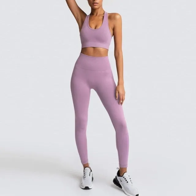 Yoga 2 Piece Set Leggings Elastic Sports Bras Gym Fitness Sportswear Workout Seamless Yoga Suit Sport Wear Suit Woman