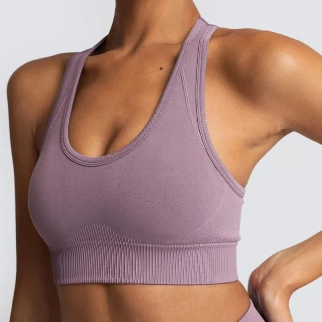 Yoga 2 Piece Set Leggings Elastic Sports Bras Gym Fitness Sportswear Workout Seamless Yoga Suit Sport Wear Suit Woman