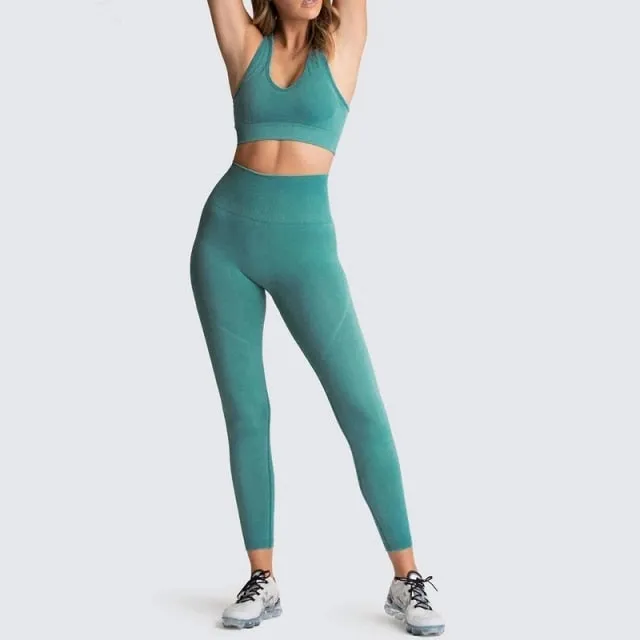 Yoga 2 Piece Set Leggings Elastic Sports Bras Gym Fitness Sportswear Workout Seamless Yoga Suit Sport Wear Suit Woman