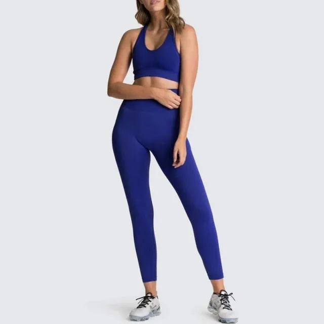 Yoga 2 Piece Set Leggings Elastic Sports Bras Gym Fitness Sportswear Workout Seamless Yoga Suit Sport Wear Suit Woman