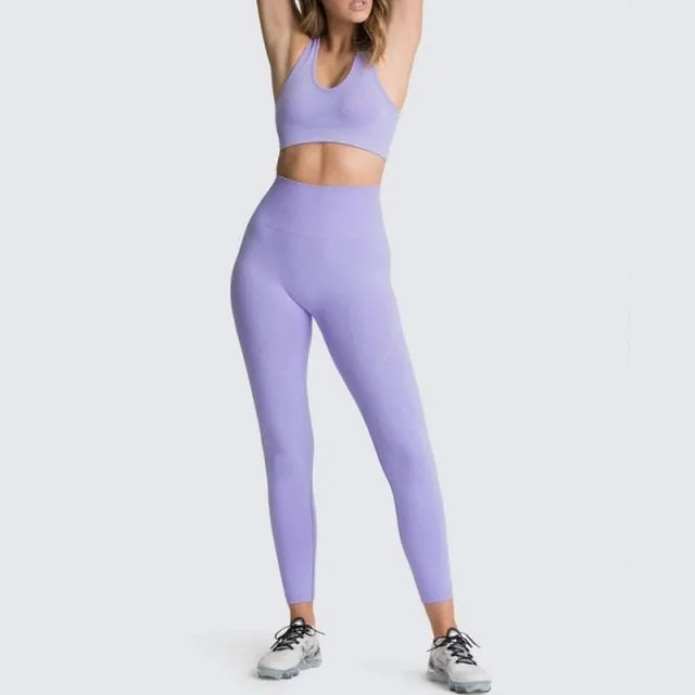 Yoga 2 Piece Set Leggings Elastic Sports Bras Gym Fitness Sportswear Workout Seamless Yoga Suit Sport Wear Suit Woman