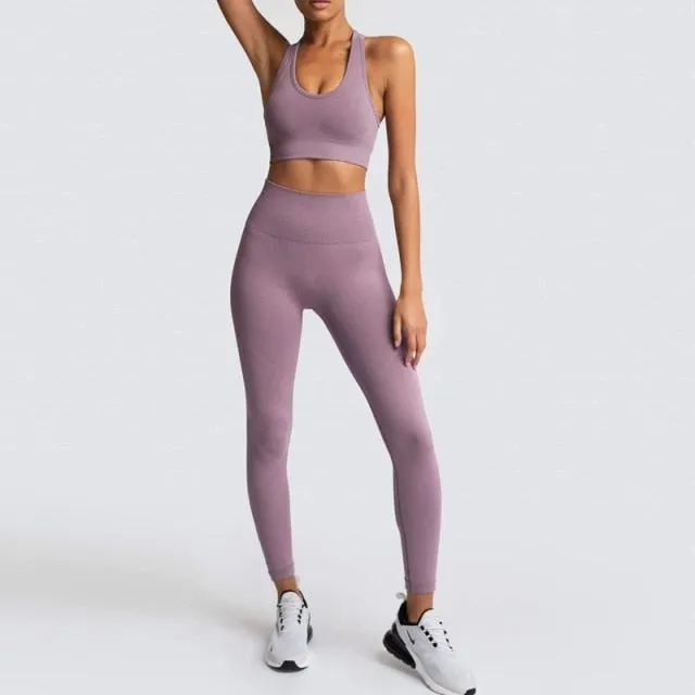 Yoga 2 Piece Set Leggings Elastic Sports Bras Gym Fitness Sportswear Workout Seamless Yoga Suit Sport Wear Suit Woman