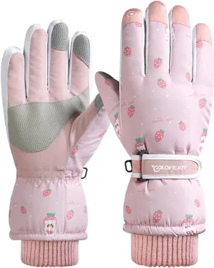 YOLAI Women Winter Ski Gloves Warm Cute Printed Snow Gloves Soft Touchscreen Thermal Lined Gloves