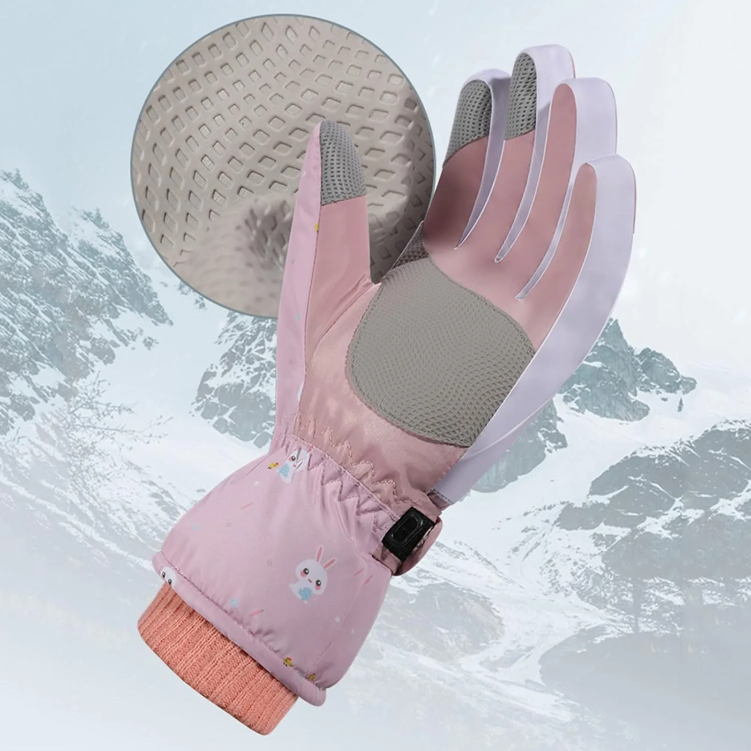 YOLAI Women Winter Ski Gloves Warm Cute Printed Snow Gloves Soft Touchscreen Thermal Lined Gloves