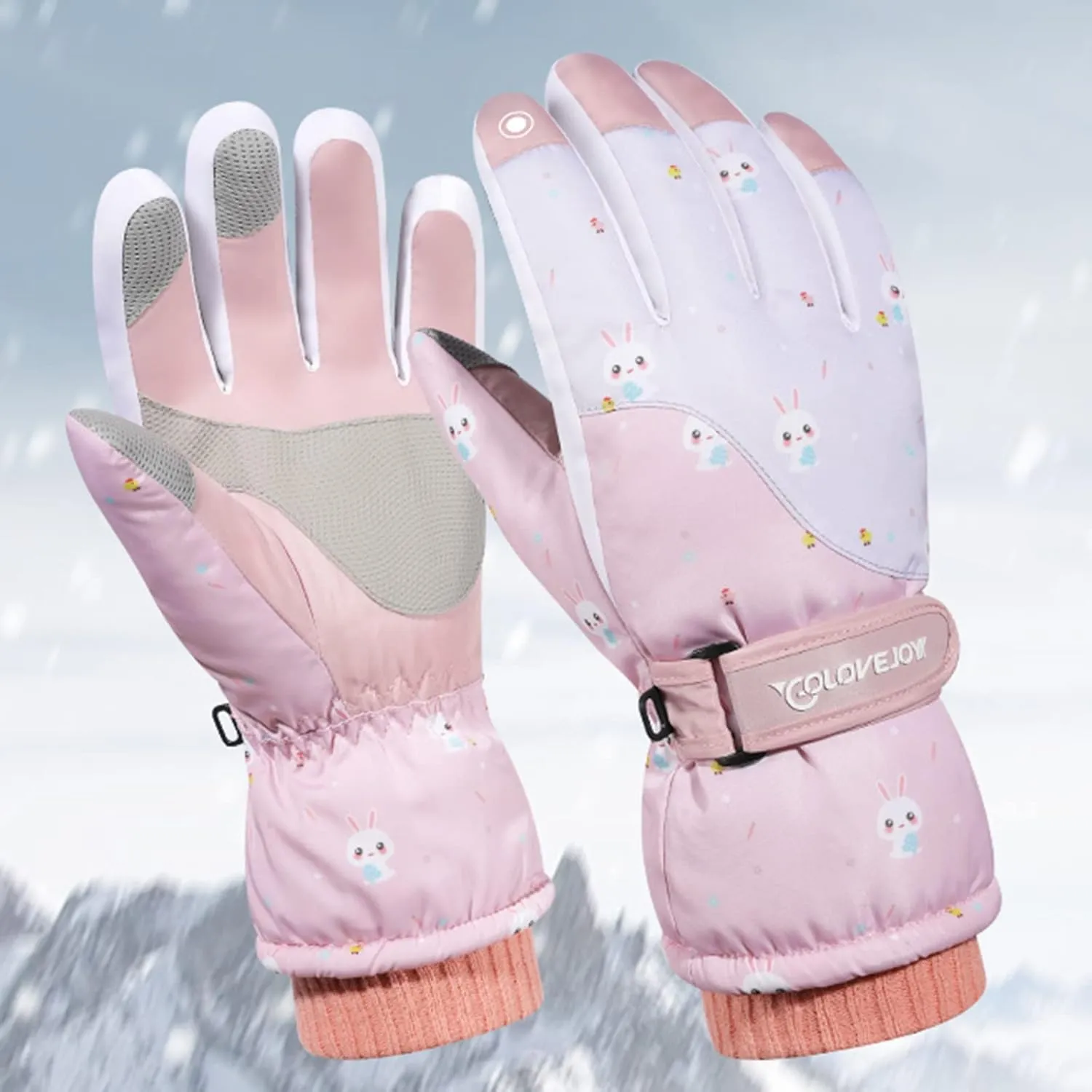 YOLAI Women Winter Ski Gloves Warm Cute Printed Snow Gloves Soft Touchscreen Thermal Lined Gloves