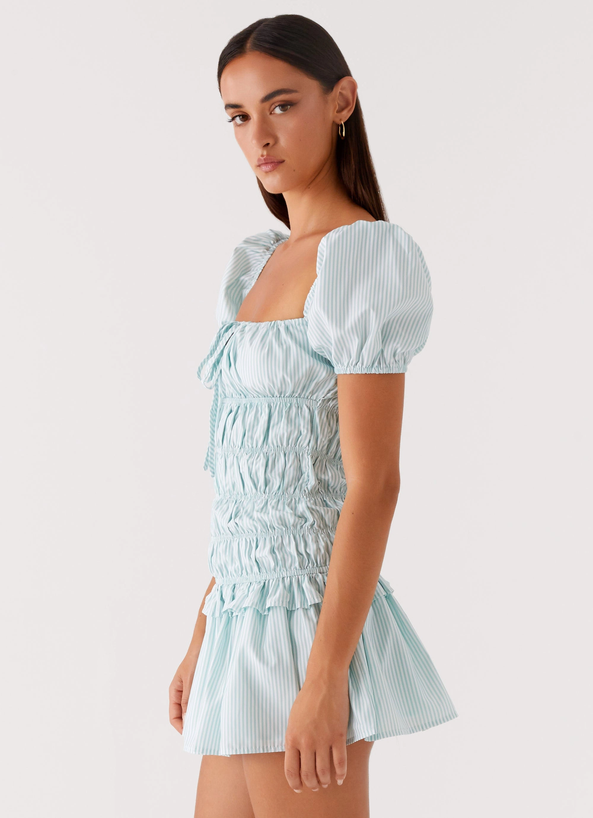 Gentle Shine Yolene Mini Dress - Green Gingham