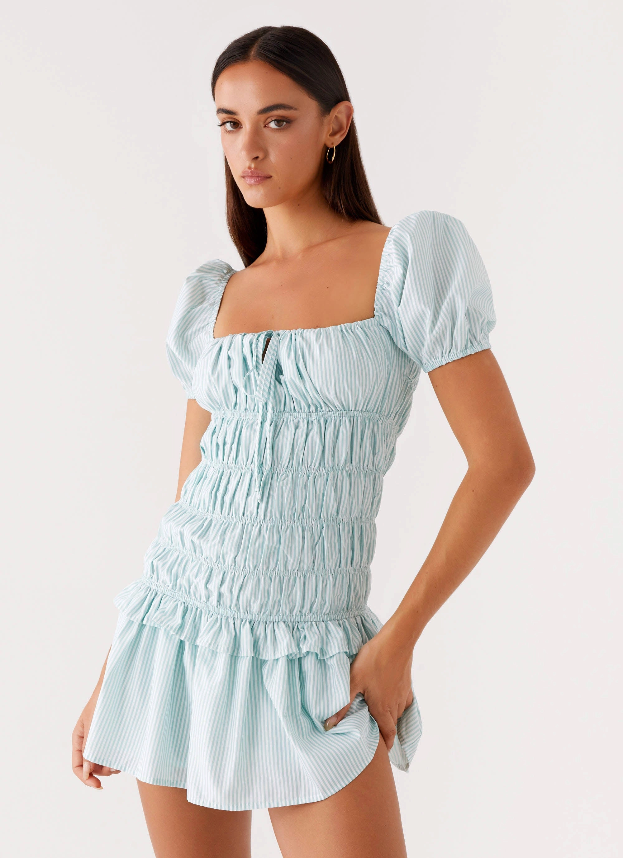 Relaxed and stylish Pure Tone Yolene Mini Dress - Green Gingham