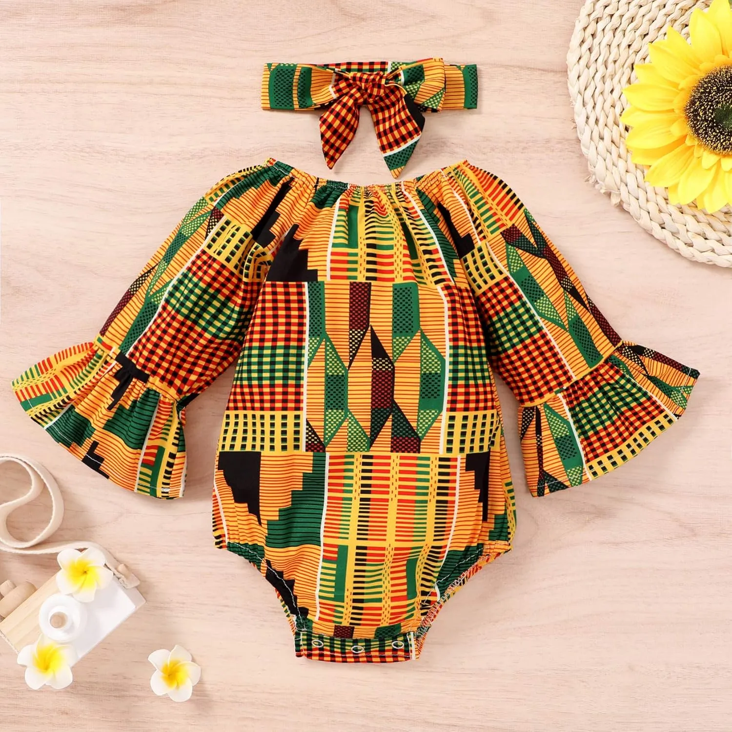 YOUNGER TREE African Baby Clothes Girl Dashiki Ankara Outfit Set