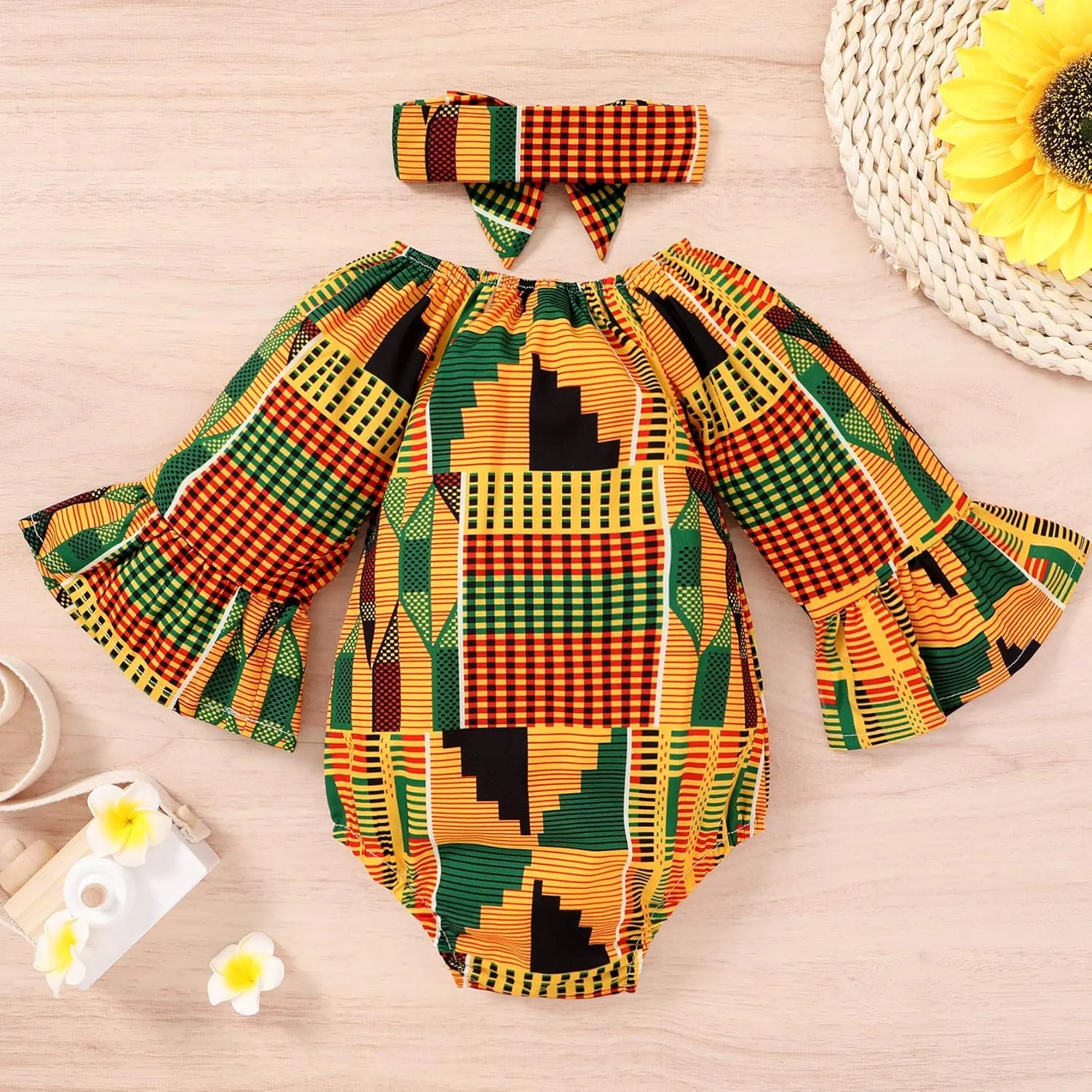 YOUNGER TREE African Baby Clothes Girl Dashiki Ankara Outfit Set