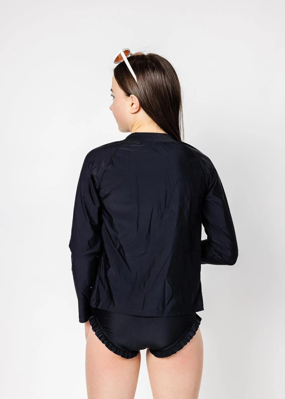 Youth Rashguard Top (Unisex) with Zipper | Black