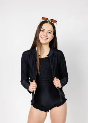 Youth Rashguard Top (Unisex) with Zipper | Black