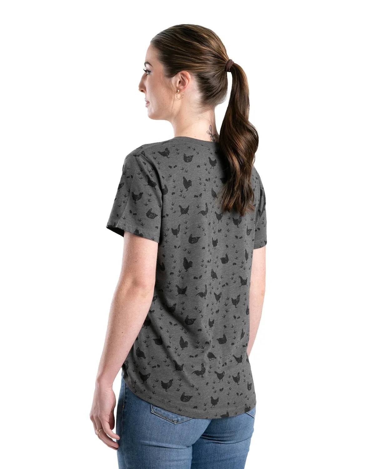 Berne Womens Performance V-Neck Chicken Print Cotton Blend S/S T-Shirt Summer Vibes