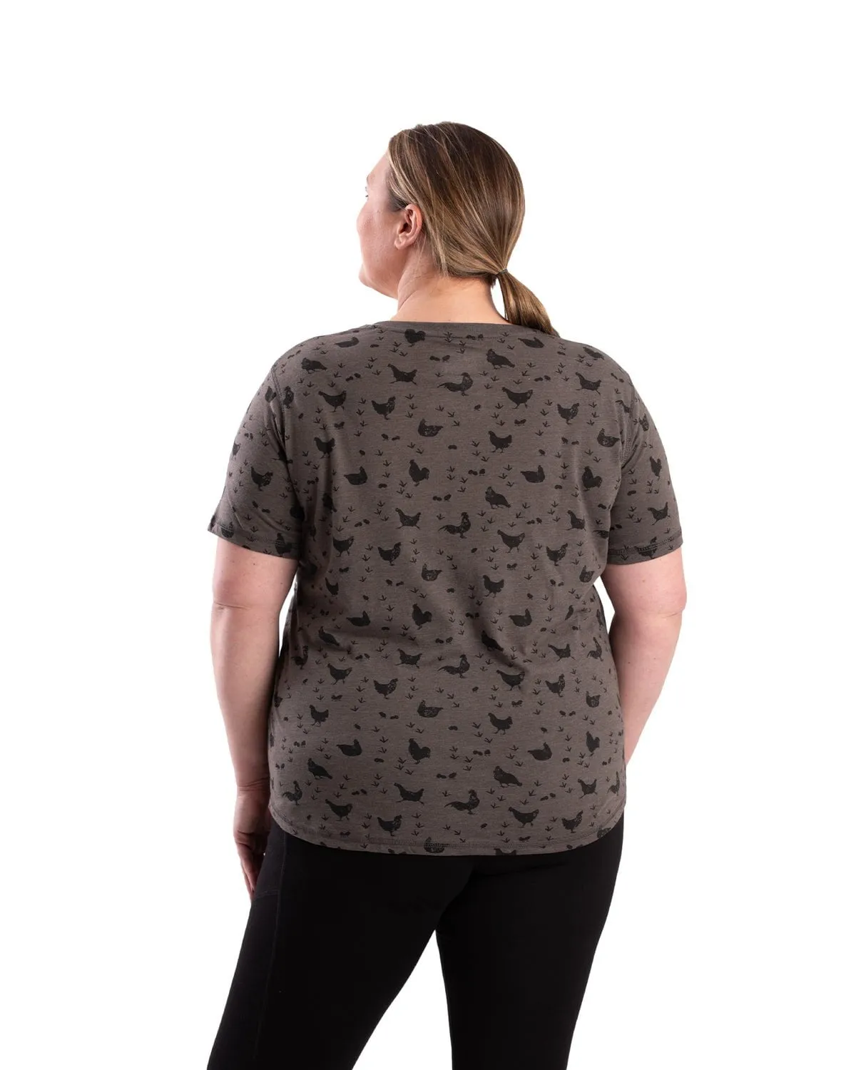 Berne Womens Performance V-Neck Chicken Print Cotton Blend S/S T-Shirt Stretch Fit Technology