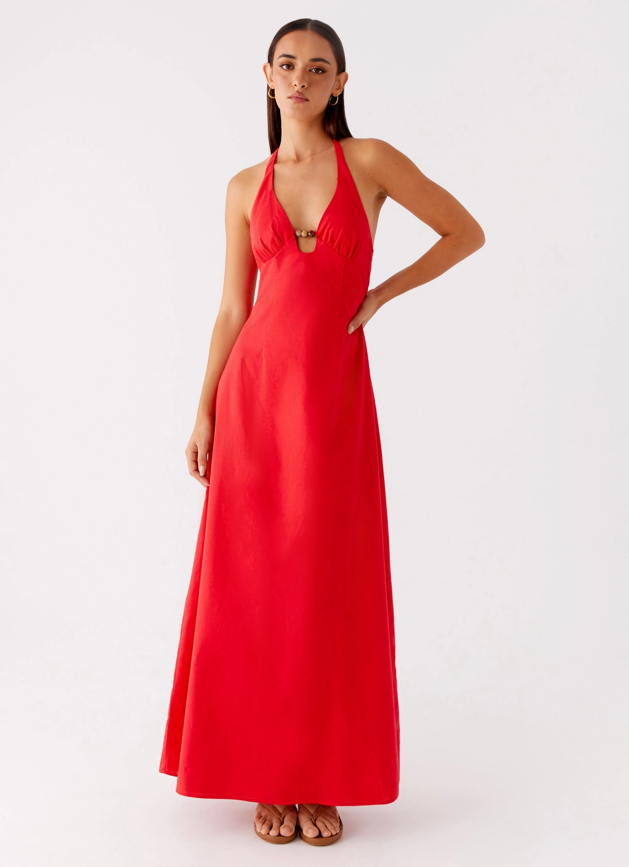Vibrant Waist Fit Zana Maxi Dress - Red