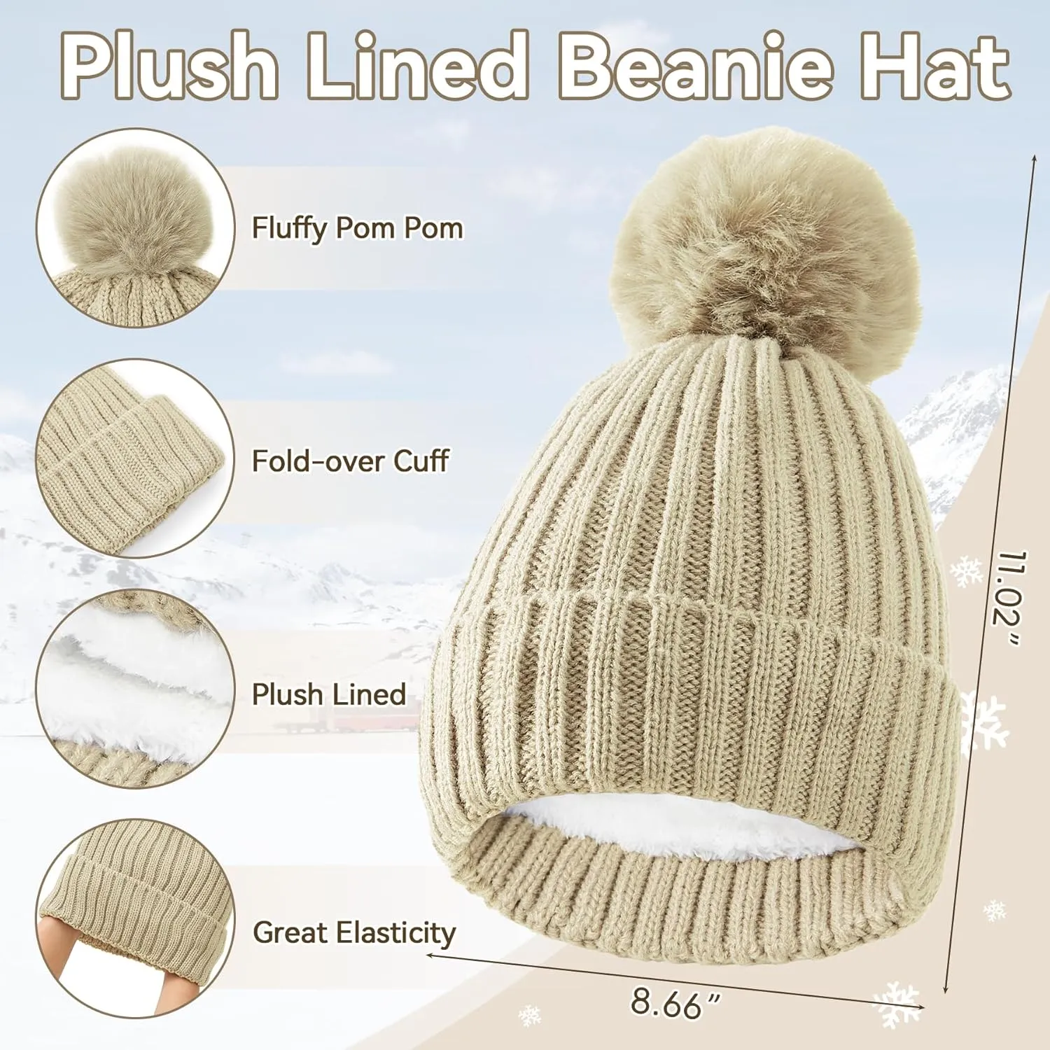 Zando Winter Beanie Hat Scarf Gloves Set for Women Warm Fleece Lined Knit Beanie with Pom Pom Winter Accessories for Women