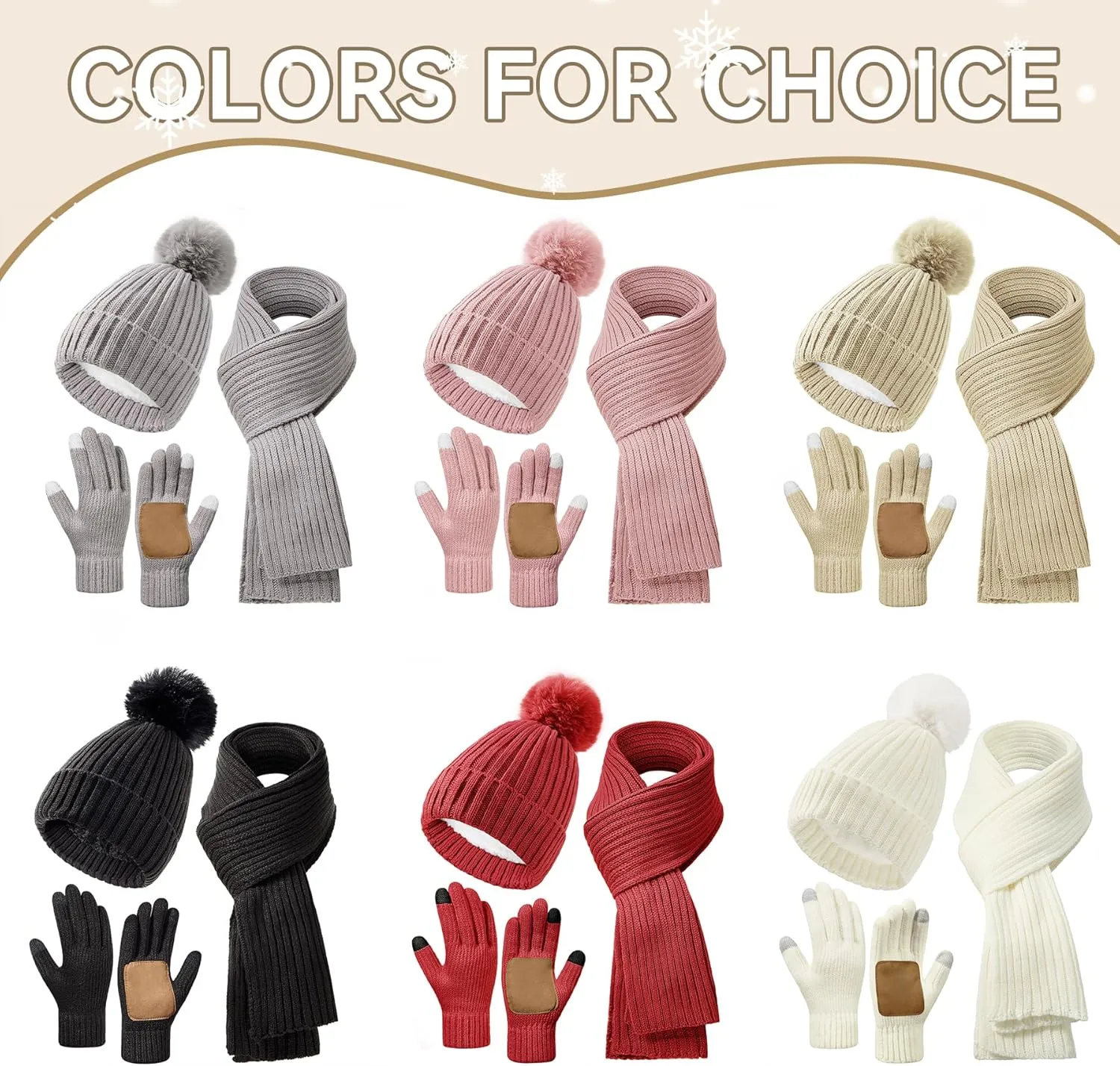 Zando Winter Beanie Hat Scarf Gloves Set for Women Warm Fleece Lined Knit Beanie with Pom Pom Winter Accessories for Women