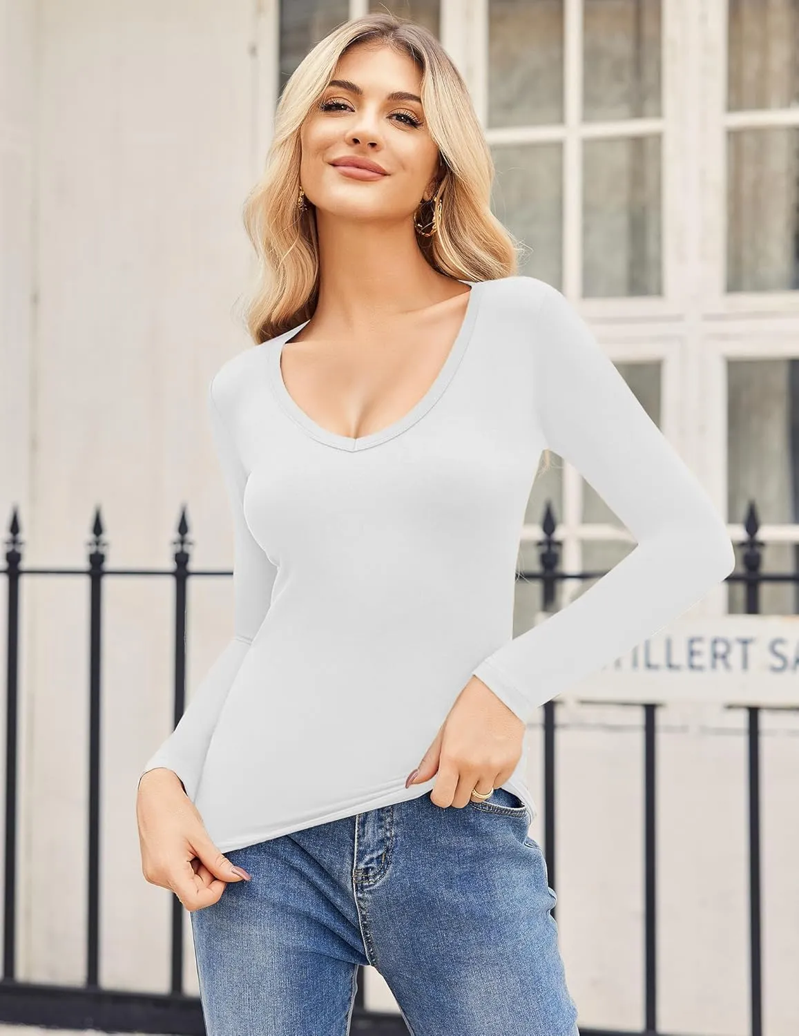 Zeagoo 2 Pack Women's Long Sleeve V Neck Slim Fit T Shirts