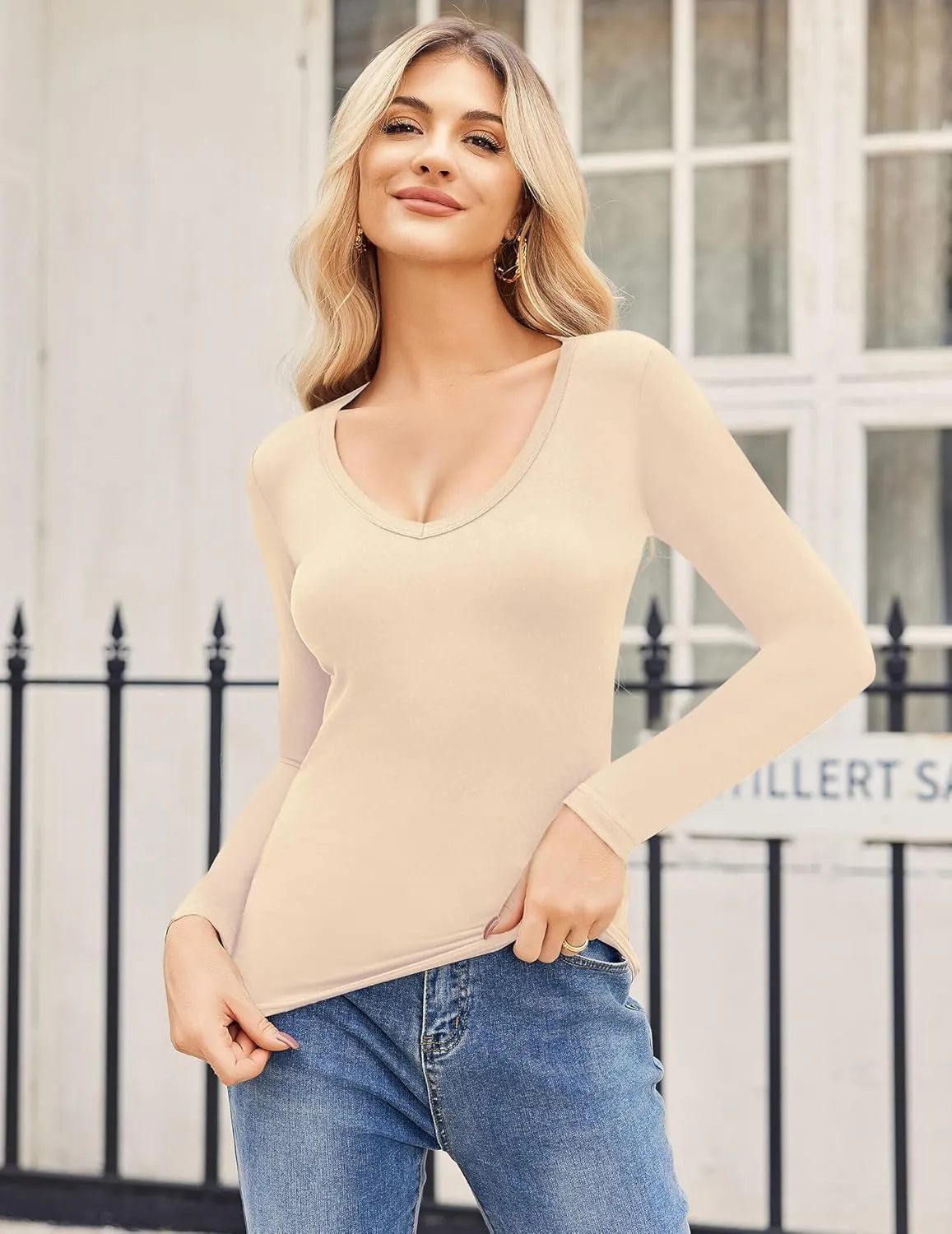 Zeagoo 2 Pack Women's Long Sleeve V Neck Slim Fit T Shirts