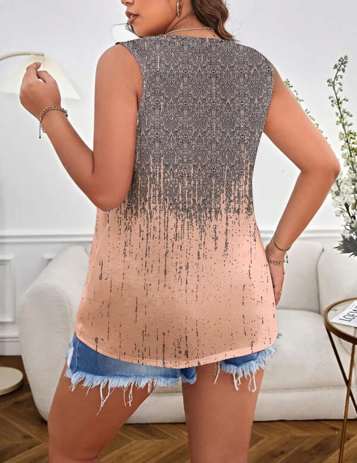Zeagoo Floral Print Sleeveless T Shirts Loose Fit Summer Tunic Blouse