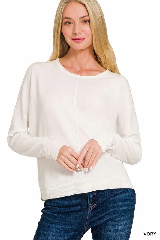 Street Style Wednesday Viscose Front Seam Round-neck Sweater