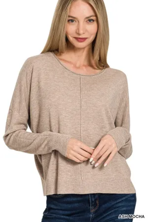 Zero Waste Pattern Wednesday Viscose Front Seam Round-neck Sweater SoftenedTexturedWeave Sporty and Cool Wednesday Viscose Front Seam Round-neck Sweater