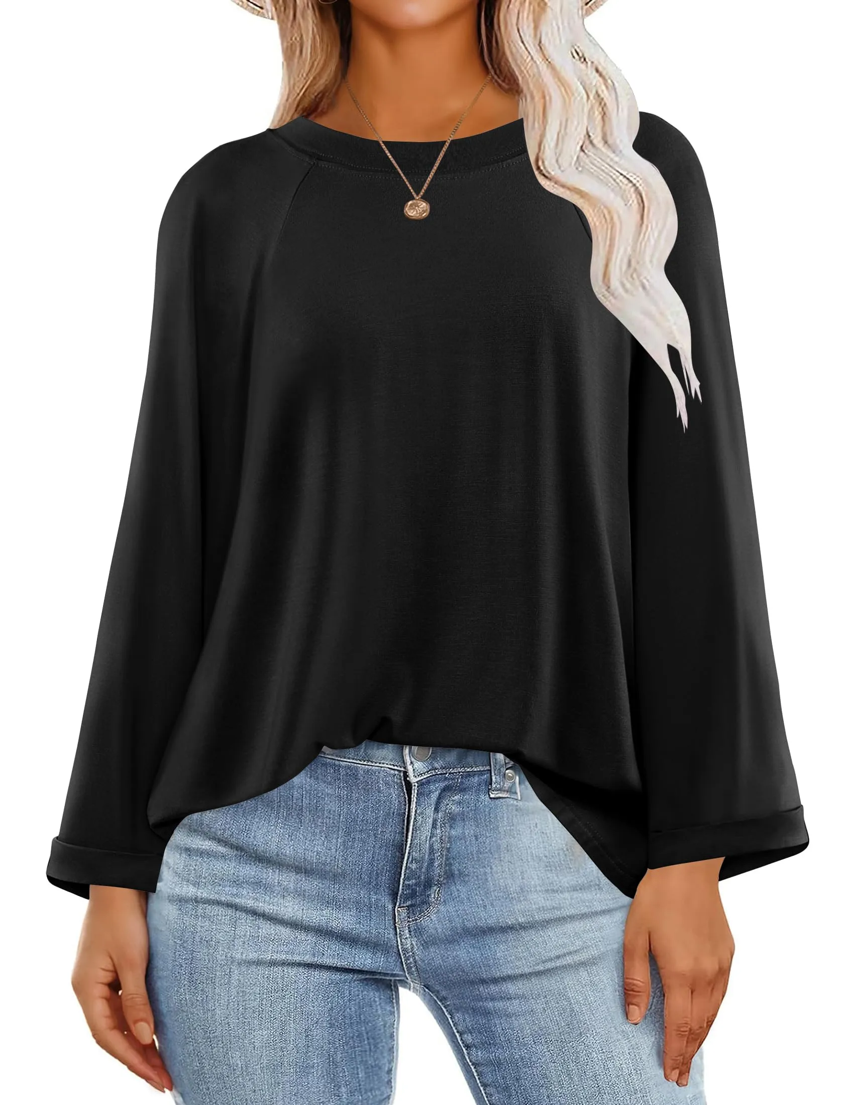 ZESICA Crewneck Oversized Casual Loose Basic Tee Tops