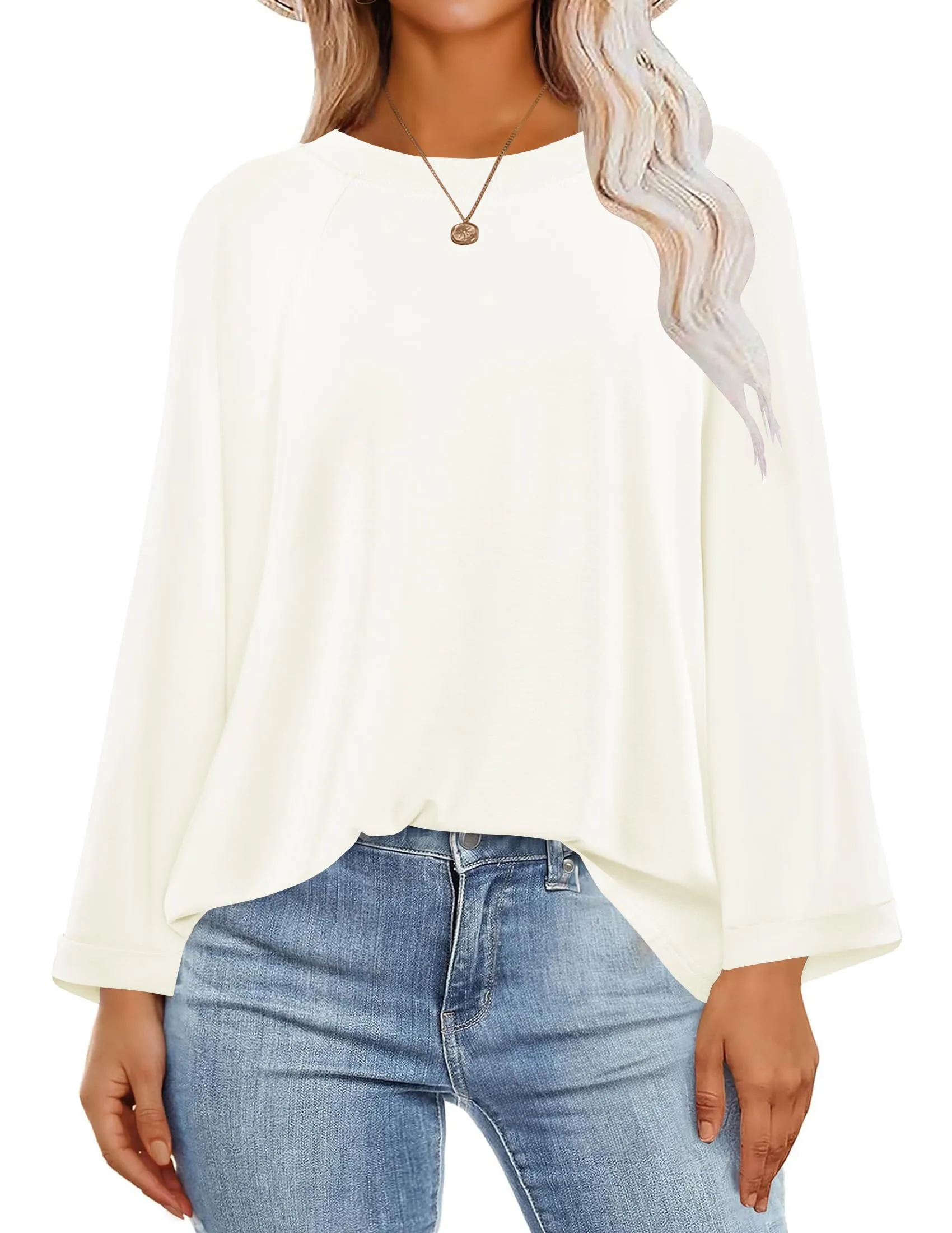 ZESICA Crewneck Oversized Casual Loose Basic Tee Tops