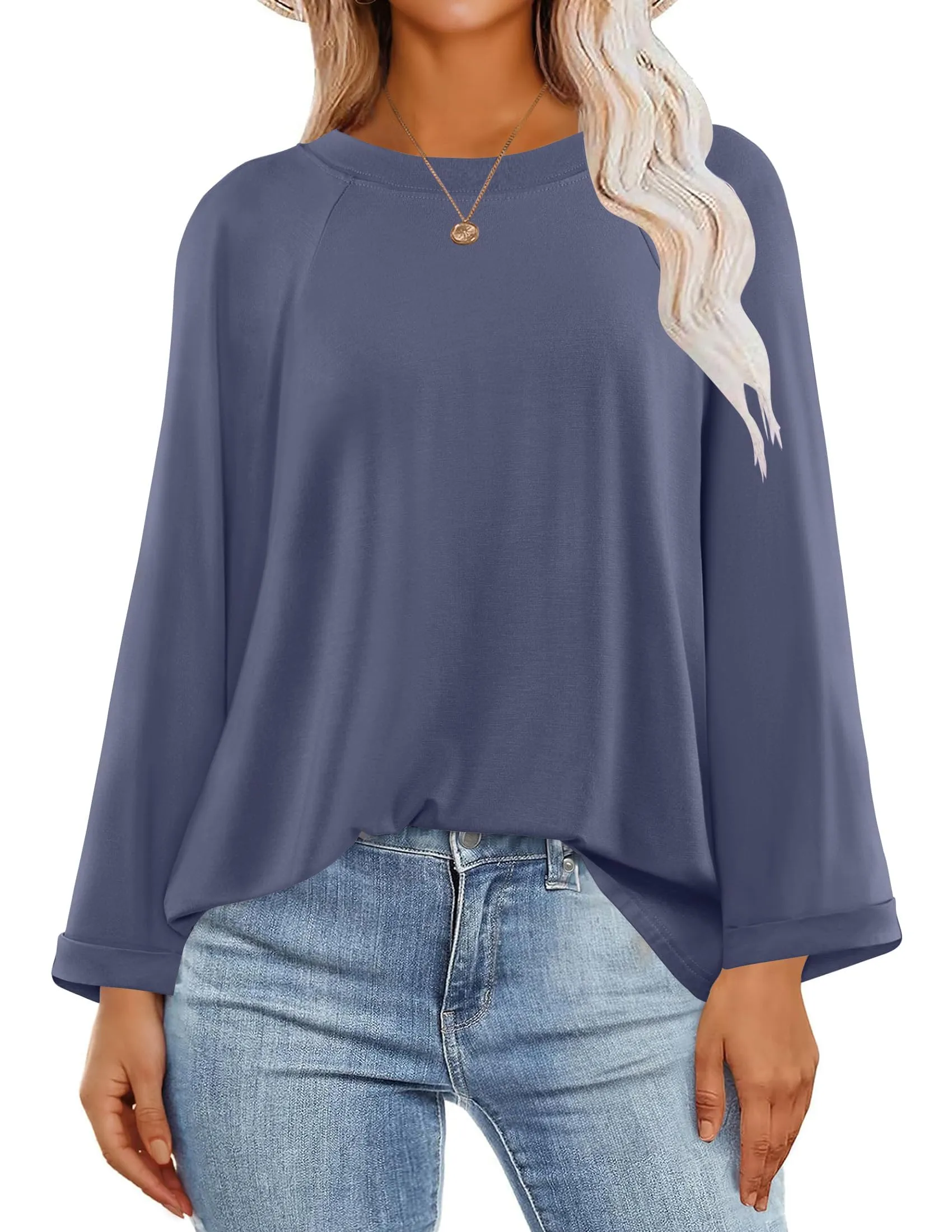 ZESICA Crewneck Oversized Casual Loose Basic Tee Tops