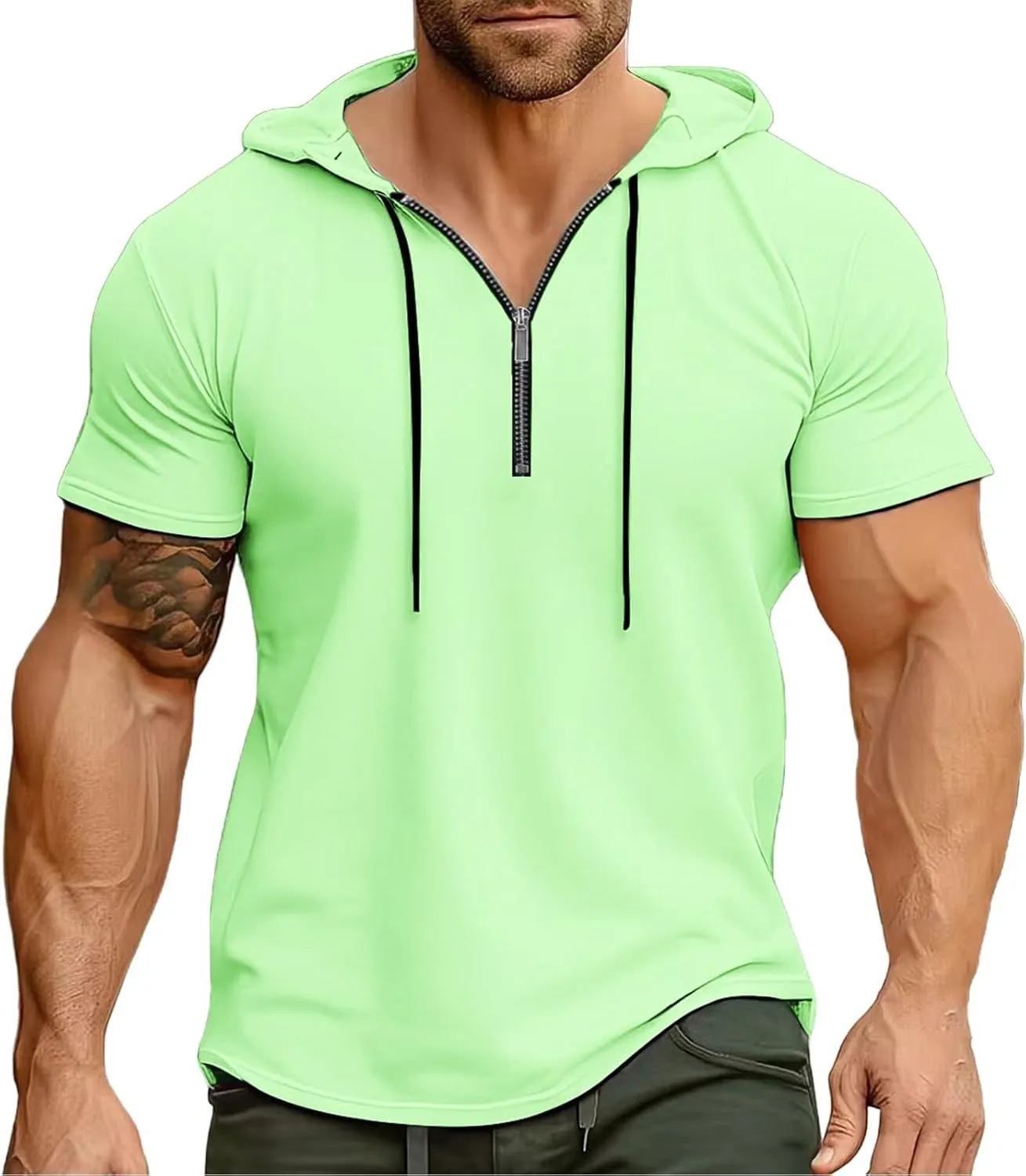 Zip Hoodies for Men Short Sleeve Slim Fit Casual Workout Tshirts Summer Sports Gym Sweatshirt Big and Tall Tees
