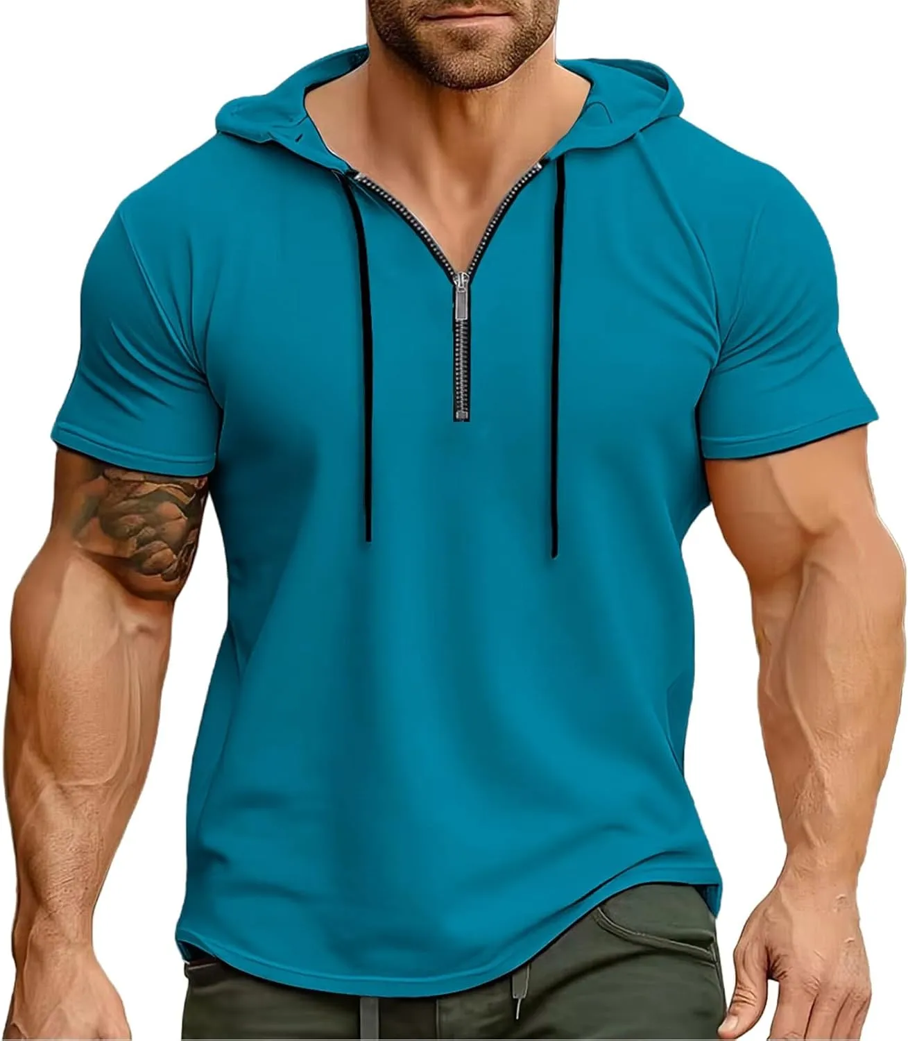 Zip Hoodies for Men Short Sleeve Slim Fit Casual Workout Tshirts Summer Sports Gym Sweatshirt Big and Tall Tees